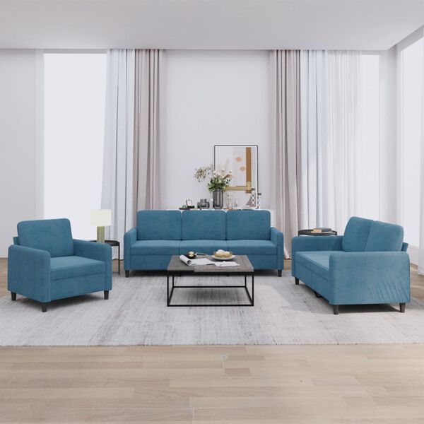 vidaXL 3-tlg. Sofagarnitur Blau Samt