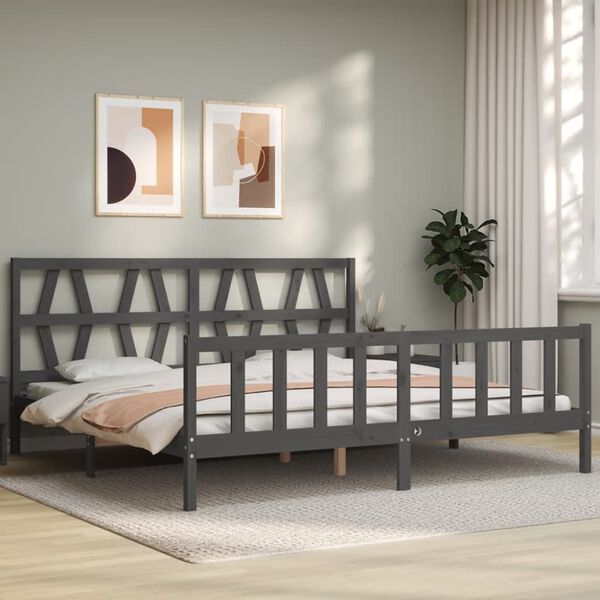 vidaXL Massivholzbett mit Kopfteil Grau 200x200 cm