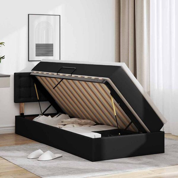 vidaXL Bett mit Stauraum und LED Schwarz 90 x 190 cm Kunstleder