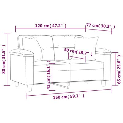 vidaXL 2-Sitzer-Sofa mit Kissen Hellgrau 120 cm Mikrofasergewebe