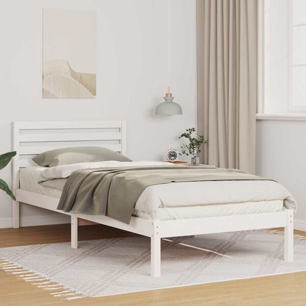vidaXL Bettrahmen mit Kopfteil Wei&szlig; 100 x 220 cm Massives Kiefernholz