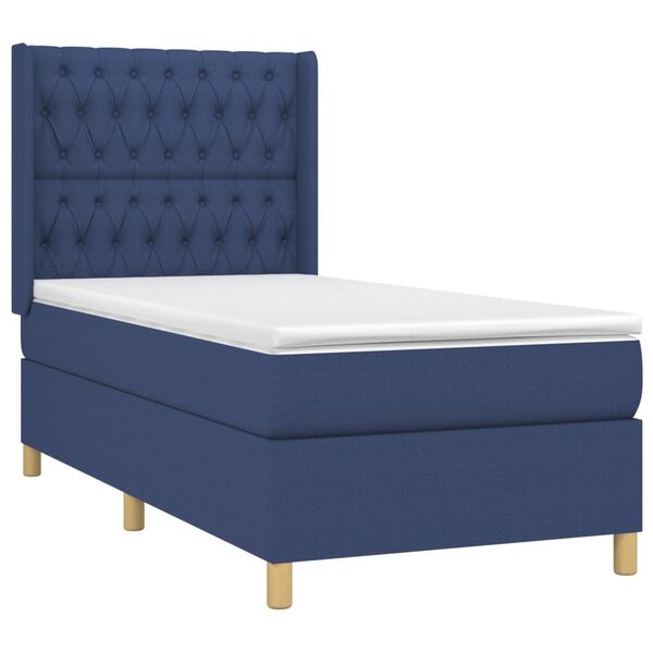 vidaXL Boxspringbett mit Matratze & LED Blau 100x200 cm Stoff