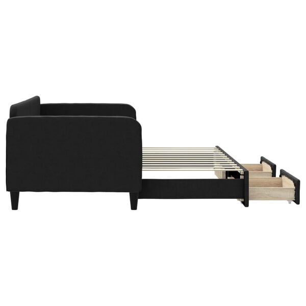 vidaXL Tagesbett Ausziehbar mit Schubladen Schwarz 90x200 cm Stoff