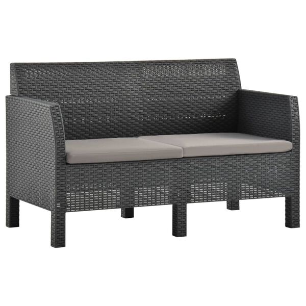 vidaXL 2-tlg. Garten-Lounge-Set mit Kissen PP Rattan Anthrazit