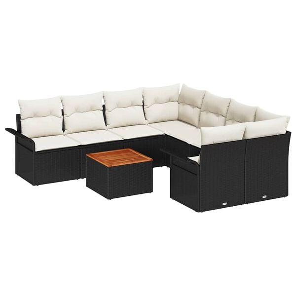 vidaXL Gartensofa-set mit Kissen 9 pcs Schwarz Poly-Rattan
