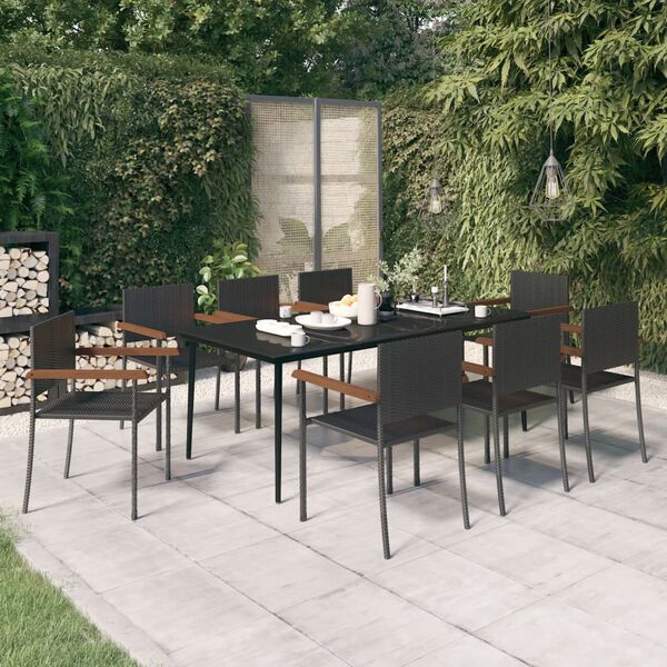 vidaXL 9-tlg. Garten-Essgruppe Schwarz