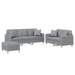 vidaXL 3-tlg. Sofagarnitur mit Kissen Hellgrau Stoff