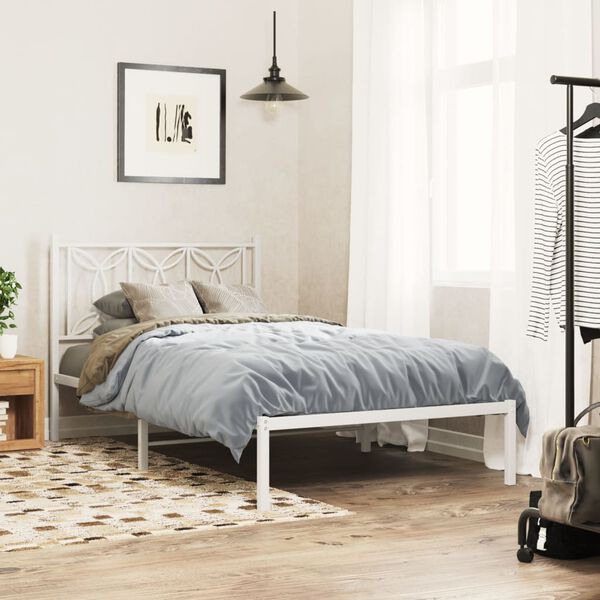 vidaXL Bettgestell mit Kopfteil Metall Wei&szlig; 107x203 cm