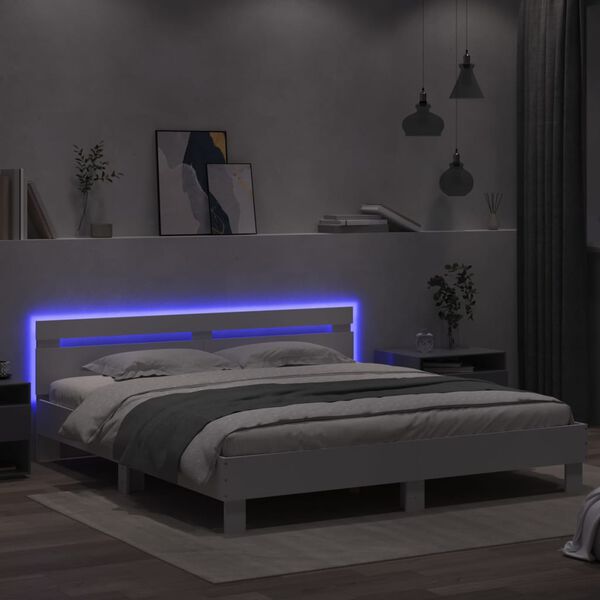 vidaXL Bettgestell mit Kopfteil und LED-Beleuchtung Wei&szlig; 200x200 cm