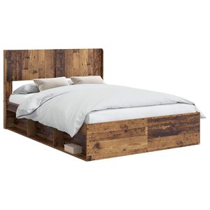 vidaXL Bettgestell mit Stauraum und Kopfteil Altholz 150 x 200 cm