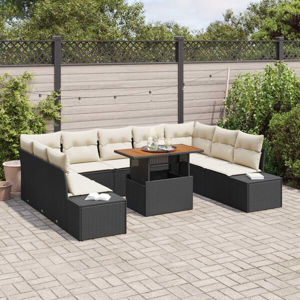vidaXL Garten-Sofa-Set mit Speicher 10 pcs Schwarz Poly Rattan