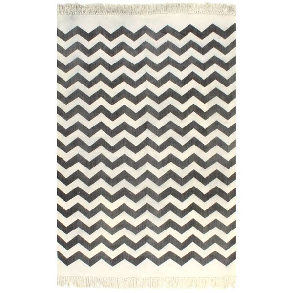 vidaXL Kelim-Teppich Baumwolle 160x230 cm mit Muster Schwarz/Wei&szlig;