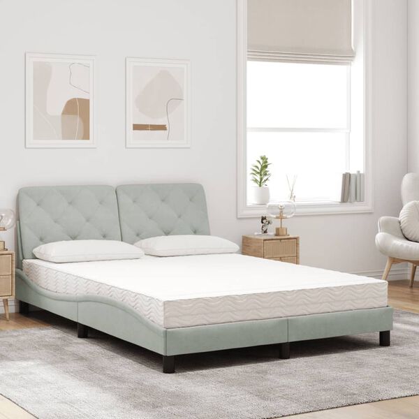 vidaXL Bett mit Matratze Hellgrau 120x200 cm Samt