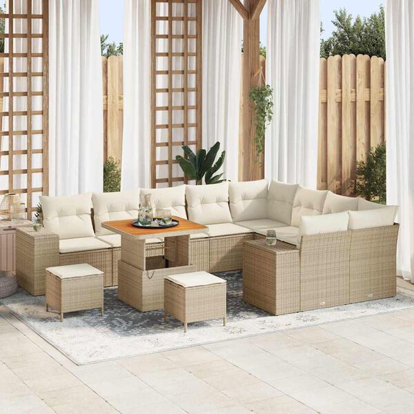 vidaXL Gartensofa-set mit Kissen 12 pcs Beige Poly-Rattan