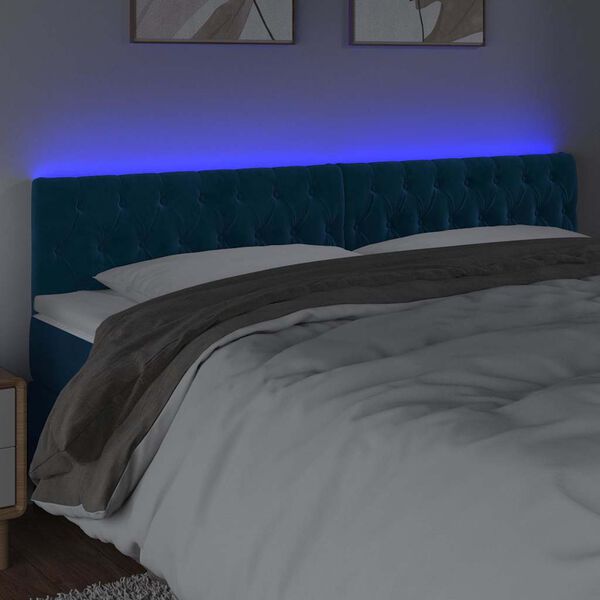 vidaXL LED Kopfteil Dunkelblau 180x7x78/88 cm Samt