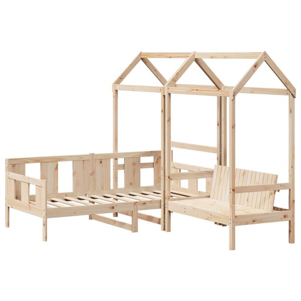 vidaXL Tagesbett und Bank mit Dach 90x200 cm Kiefernholz