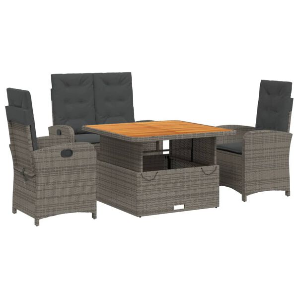 vidaXL 5-tlg. Garten-Essgruppe mit Kissen Grau Poly Rattan