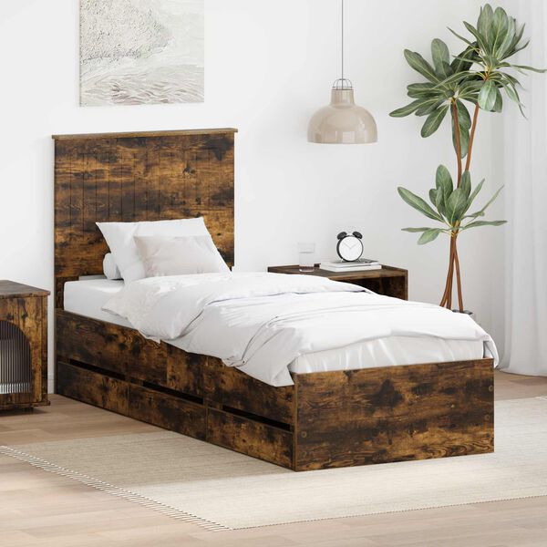 vidaXL Bettrahmen Ger&auml;ucherte Eiche 75 x 190 cm Ingenieurs Holz