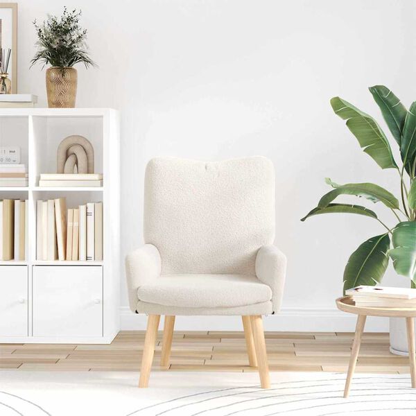 vidaXL Sessel Creme 63 x 67 x 94 cm Schafstoff und Sperrholz