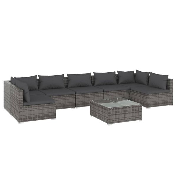 vidaXL 8-tlg. Garten-Lounge-Set mit Kissen Poly Rattan Grau