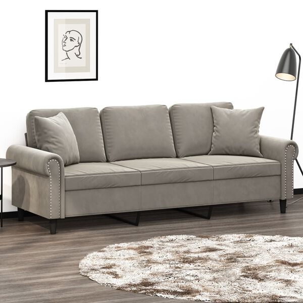 vidaXL 3-Sitzer-Sofa mit Kissen Hellgrau 180 cm Samt