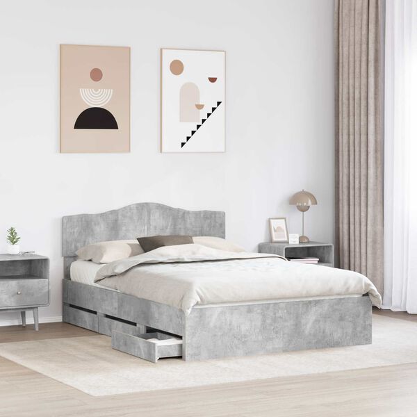 vidaXL Bettrahmen mit Kopfteil Beton Grau 150 x 200 cm Ingenieurs Holz