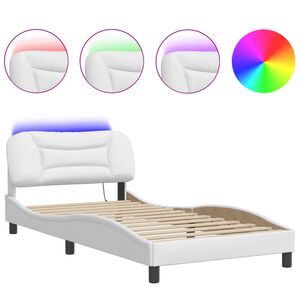 vidaXL Bettgestell mit LED ohne Matratze "Hvar" Wei&szlig; 100x203 cm