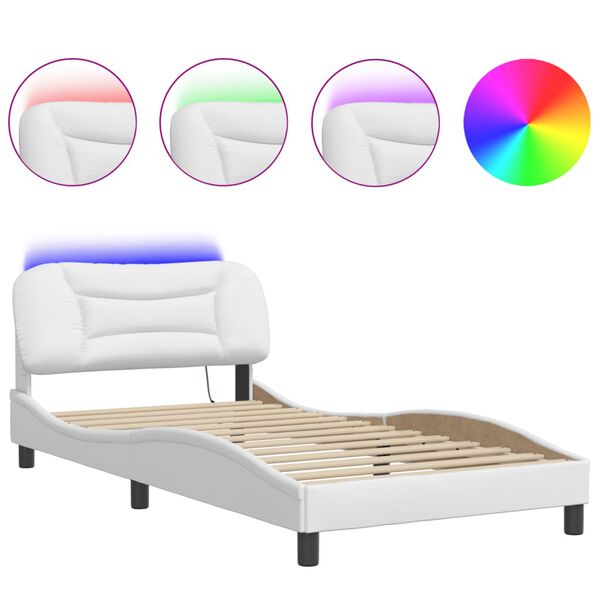 vidaXL Bettgestell mit LED ohne Matratze "Hvar" Wei&szlig; 100x203 cm