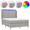 vidaXL Boxspringbett mit Matratze & LED Hellgrau 140x190 cm Stoff