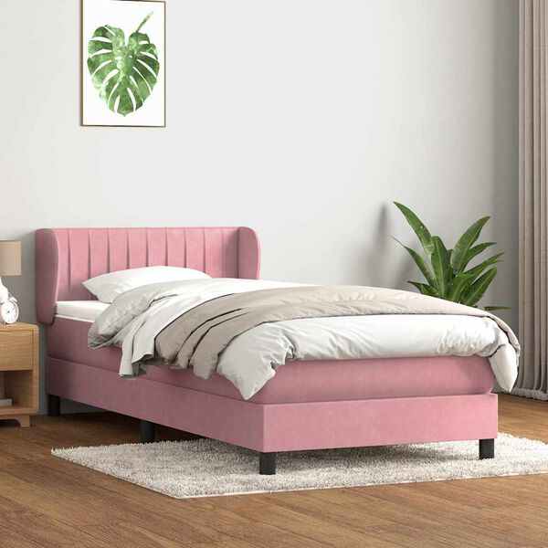 vidaXL Boxspringbett mit Matratze Rosa 90x220 cm Samt