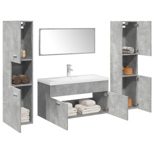 vidaXL 5-tlg. Badm&ouml;bel-Set Betongrau Holzwerkstoff