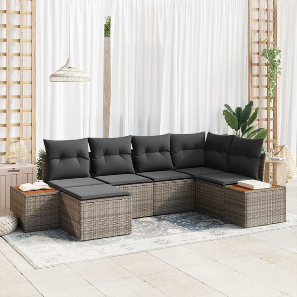 vidaXL Gartensofa-set mit Kissen mit Speicher 7 pcs Grau Polyrattan