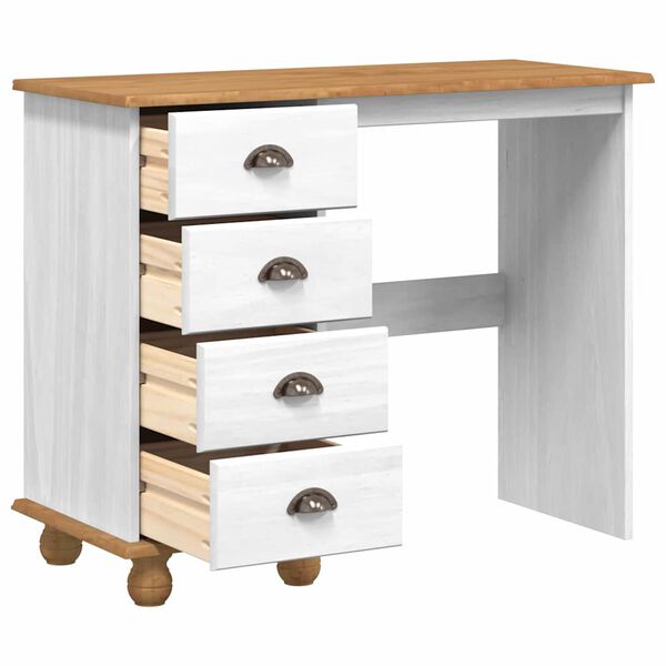 vidaXL Schreibtisch ASKIM Wei&szlig; 95 x 40 x 75 cm Massives Kiefernholz