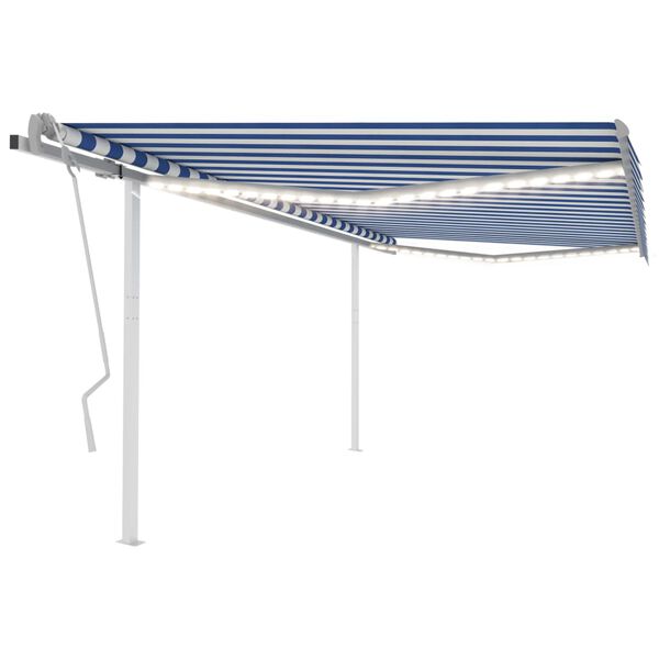 vidaXL Markise Manuell Einziehbar mit LED 4,5x3,5 m Blau und Wei&szlig;