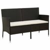 vidaXL Gartensofa 3-Sitzer mit Kissen Schwarz Poly Rattan
