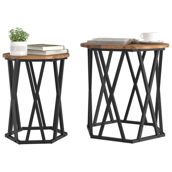 vidaXL Couchtisch 2 pcs Altholz Ingenieure Holz und Stahl