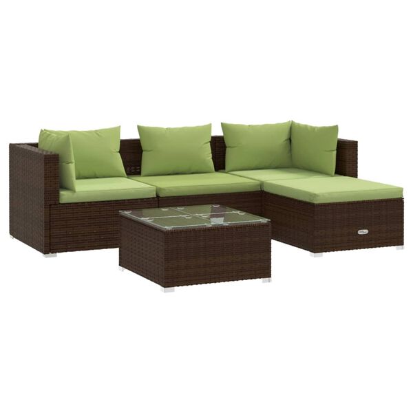 vidaXL 5-tlg. Garten-Lounge-Set mit Kissen Poly Rattan Braun