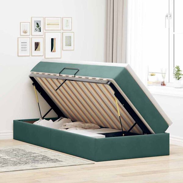 vidaXL Aufbewahrungsbett mit Matratze Dunkelgr&uuml;n 90 x 190 cm Samt