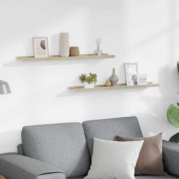 vidaXL Wandregale 2 Stk. Wei&szlig; und Sonoma-Eiche 80x9x3 cm