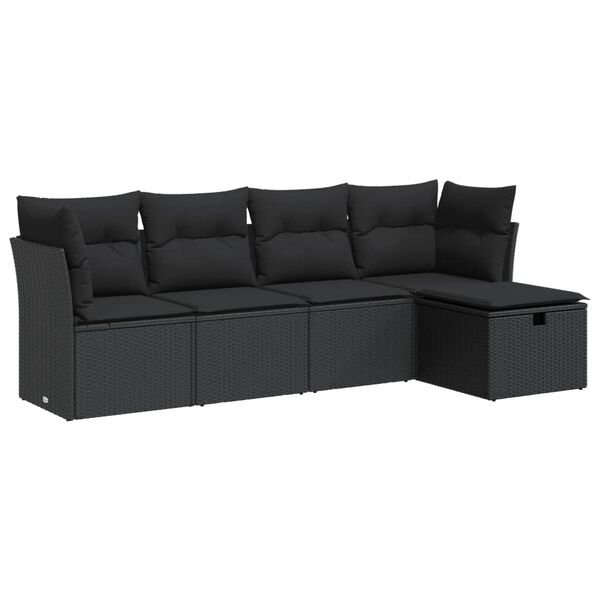 vidaXL 5-tlg. Garten-Sofagarnitur mit Kissen Schwarz Poly Rattan