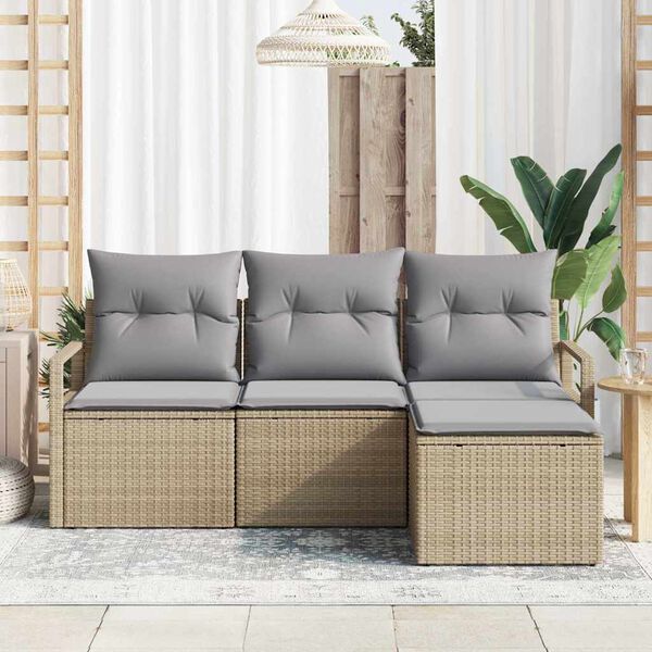 vidaXL Sofa Set mit Kissen 4 pcs Beige Poly Rattan