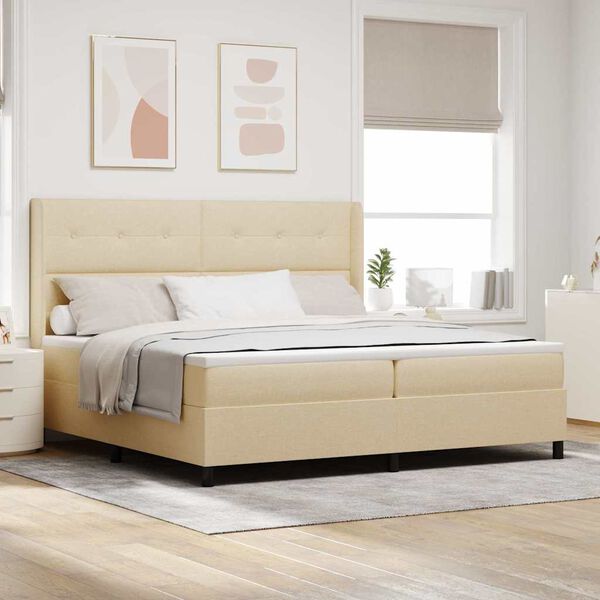 vidaXL Boxspringbett mit Matratze Creme 200 x 200 cm Stoff