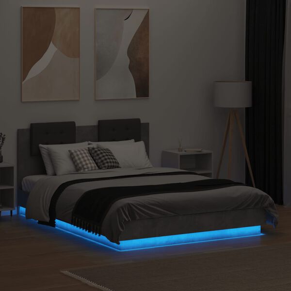 vidaXL Bettgestell mit Kopfteil und LED Betongrau 120x190 cm