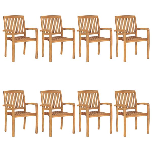 vidaXL Stapelbare Gartenst&uuml;hle mit Kissen 8 Stk. Massivholz Teak