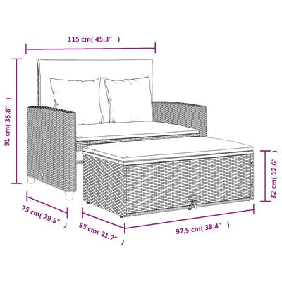 vidaXL Gartensofa mit Kissen 2-Sitzer Schwarz Poly Rattan&Akazienholz