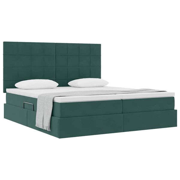 vidaXL Aufbewahrungsbett mit Matratze Dunkelgr&uuml;n 200 x 200 cm Samt