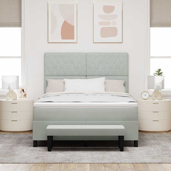 vidaXL Boxspringbett mit Matratze Hellgrau 140 x 190 cm Samt