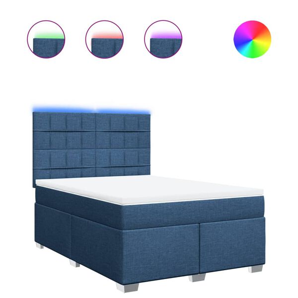 vidaXL Boxspringbett mit Matratze Blau 160x200 cm Stoff