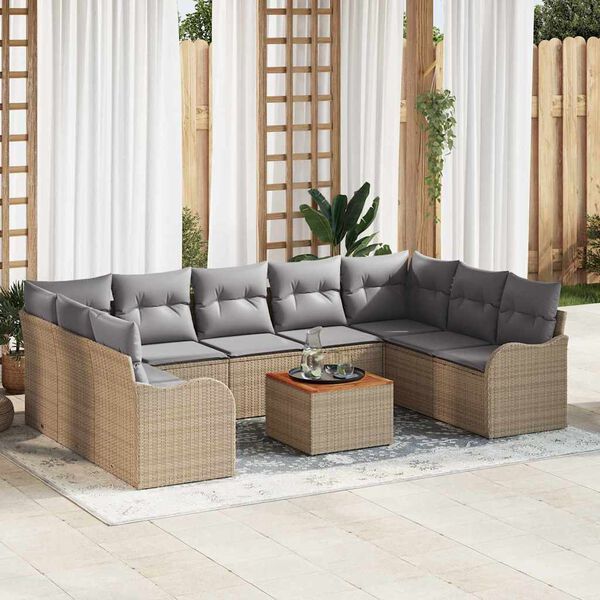 vidaXL Gartensofa-set mit Kissen 10 pcs Beige Poly-Rattan