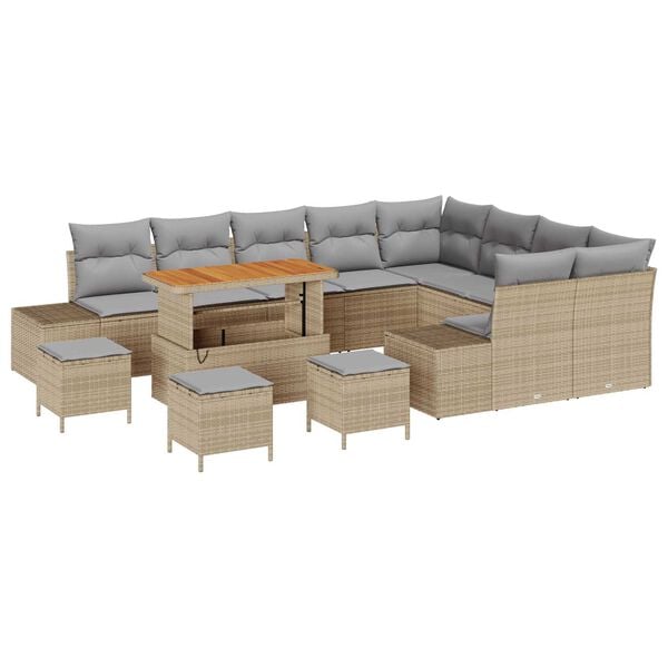 vidaXL Garten-Sofa-Set mit Speicher 13 pcs Beige Poly Rattan